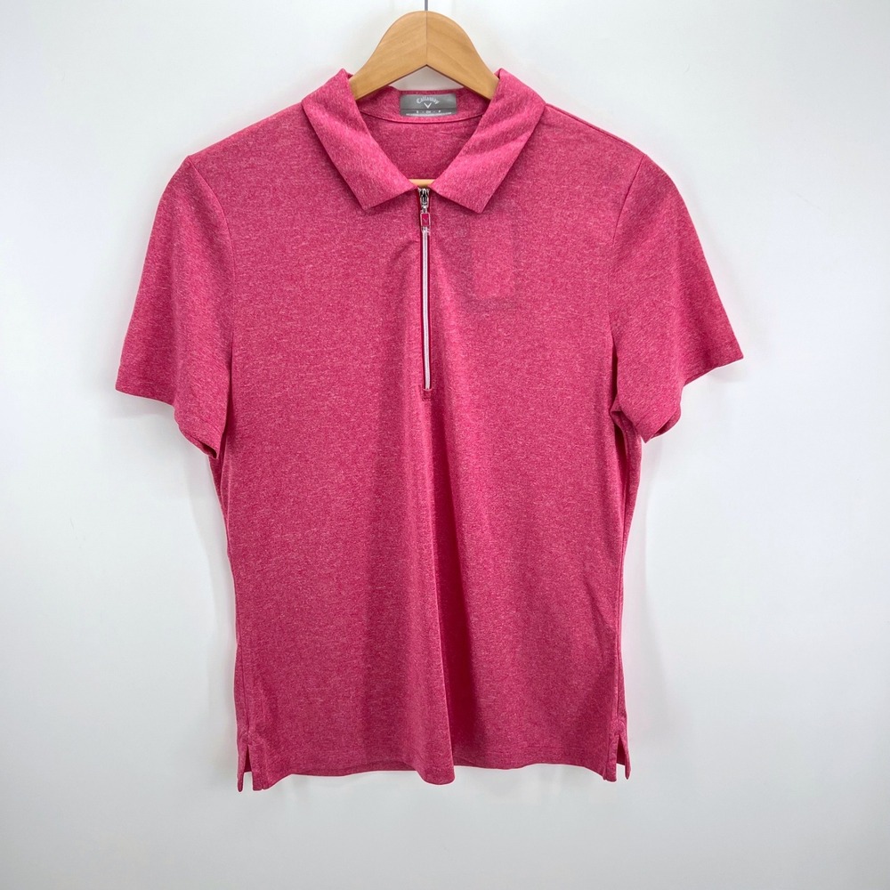Callaway Polo Shirt Womens Small Pink Golf Opti-Dri Quarter Zip Short Sleeve